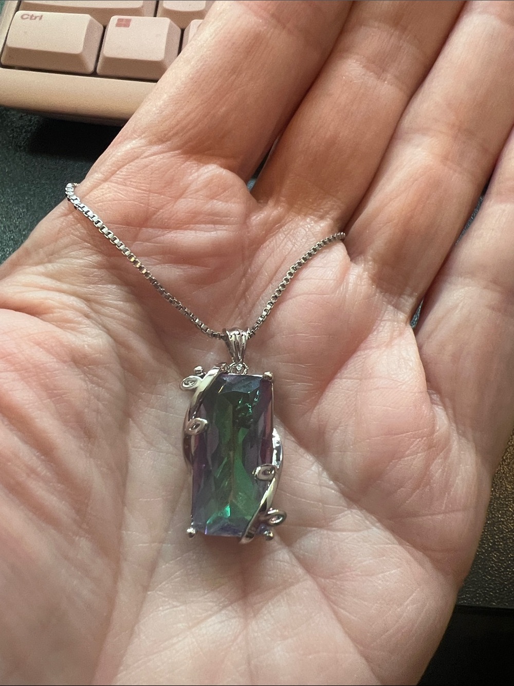 Silver Necklace with Green-Purple Mystic Topaz Pendant